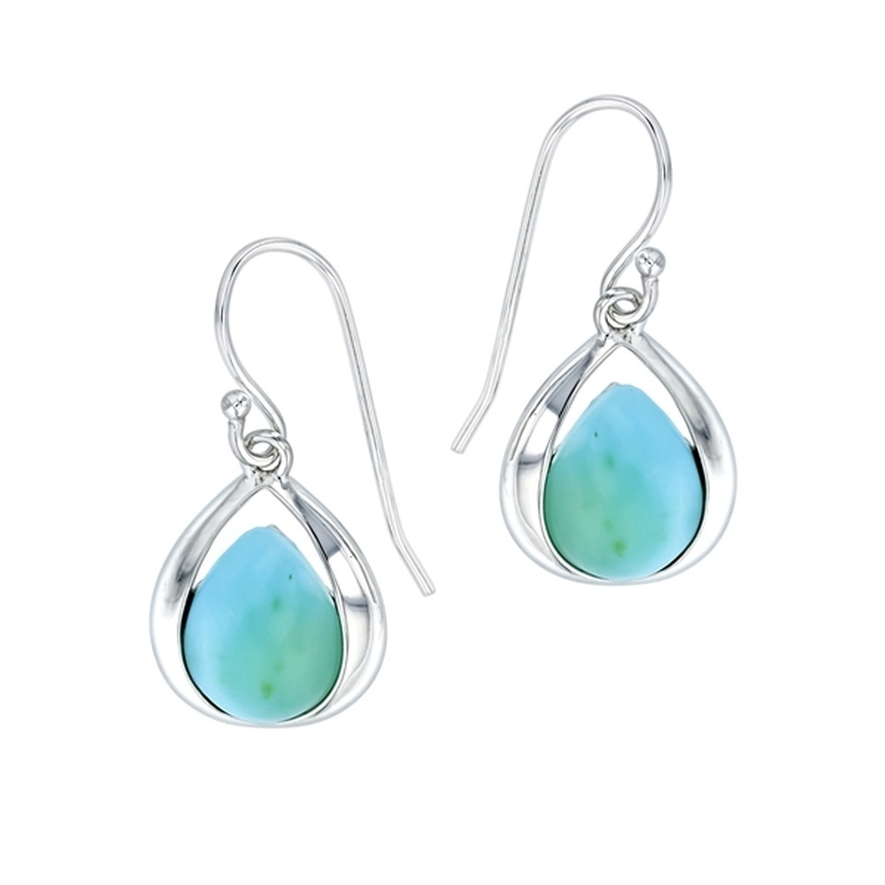 925 Sterling Silver Larimar Teardrop in Frame Earrings French Wire 3.8 gm